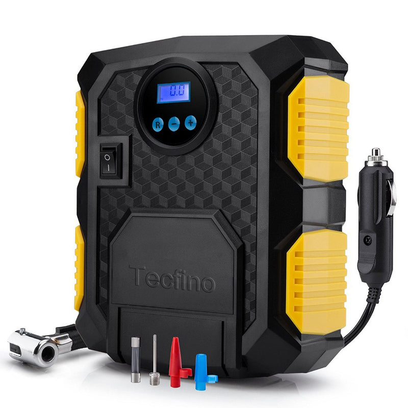 Tecfino Digital Air Compressor for Car Auto Pump Portable Tire Inflator with LED Light DC 12V