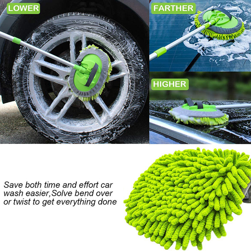 Tecfino 2 in 1 Car Cleaning Brush Car Wash Brush Telescoping Long Handle Cleaning Mop Chenille Broom Auto Accessories