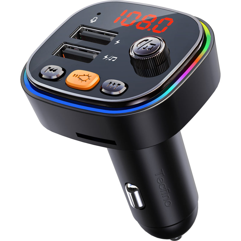 Tecfino Colorful Lights Wireless dual Mobile Phone Usb Car Charger Ble Fm Transmitter Mp3 Player