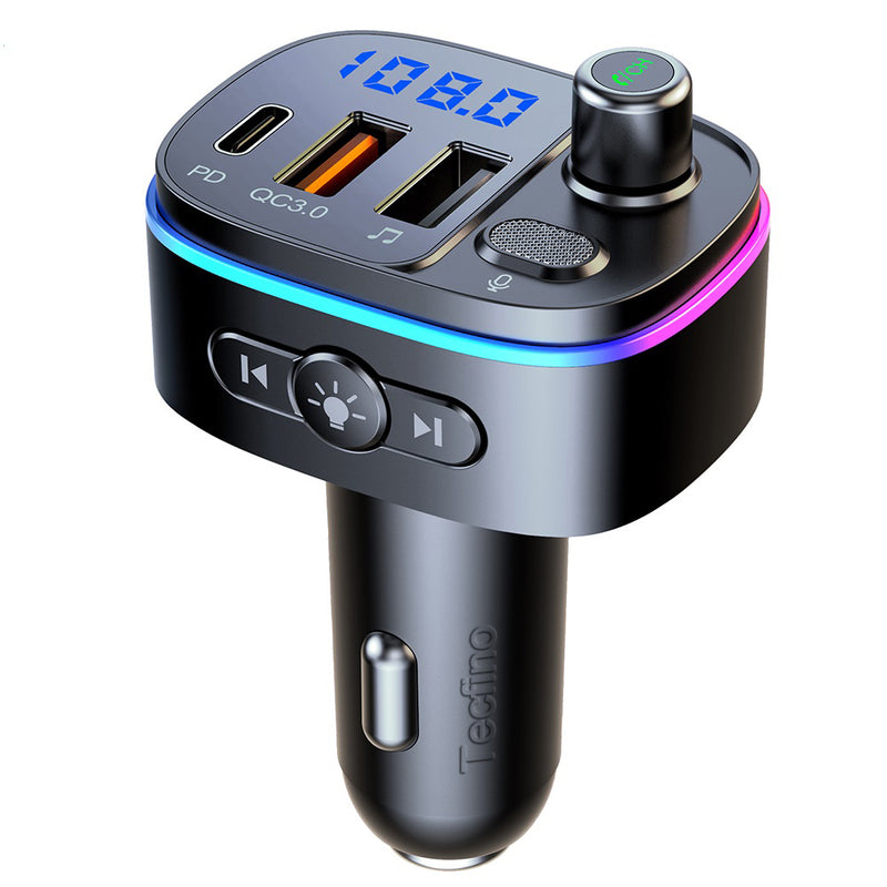 Tecfino Transmitter Ble music type-c car wireless mobile phone Fast charger car mp3 player