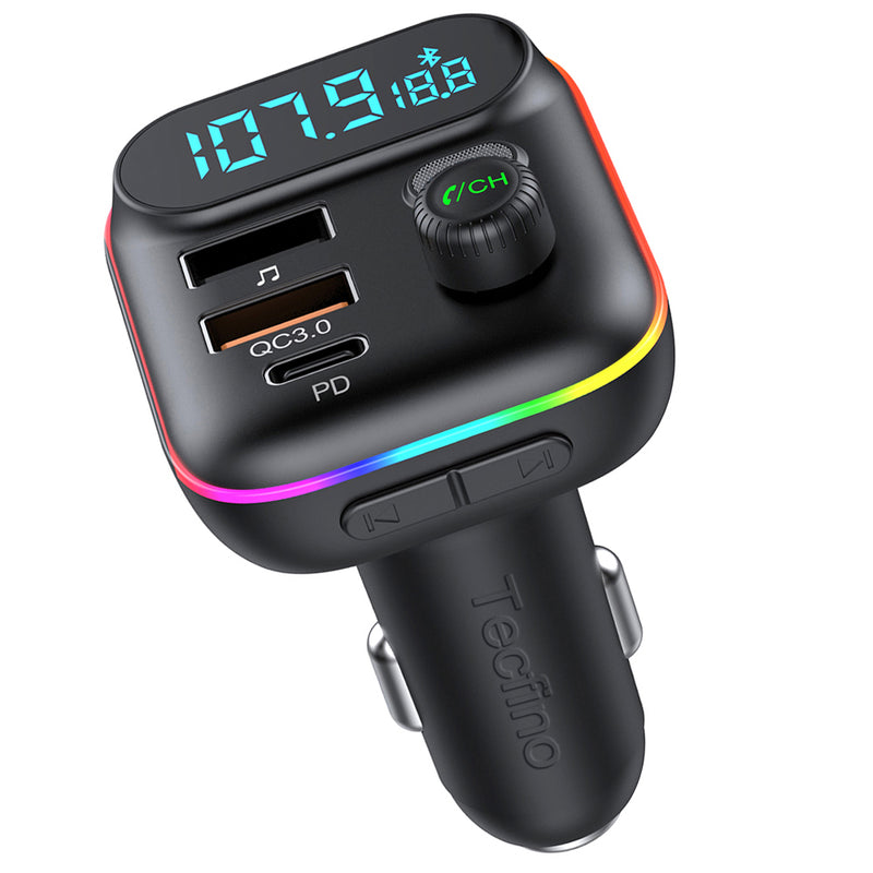 Tecfino Car FM transmitter audio receiver hands-free kit mic BT phone car charger usb mp3 player