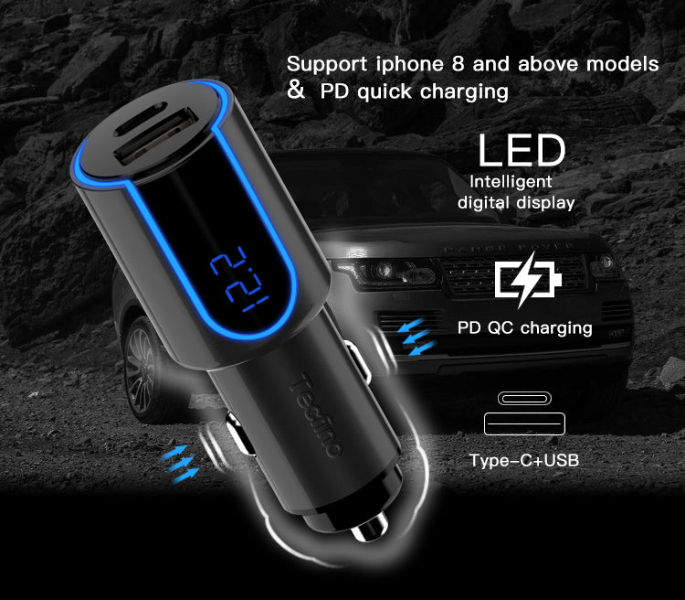 Tecfino 12V 24V Car Phone Adapter 18W Quick Charging Pd Mobile Car Charger