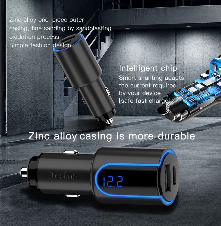 Tecfino 12V 24V Car Phone Adapter 18W Quick Charging Pd Mobile Car Charger