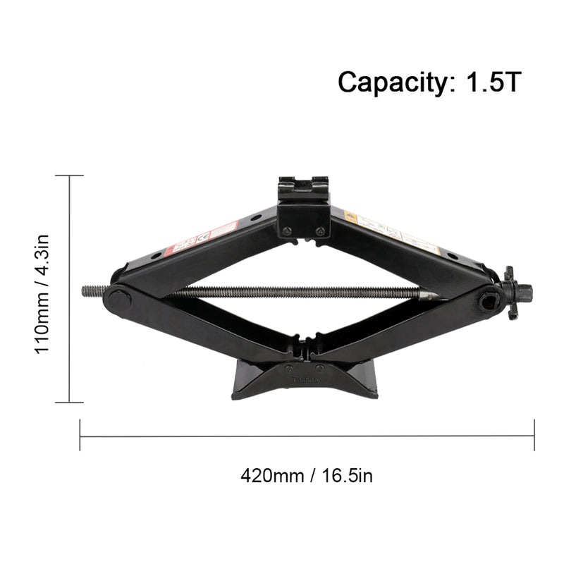 Tecfino 1.5 tons (3,000lbs) Capacity Black Steel Durable Car Scissor Jack with Crank Handle