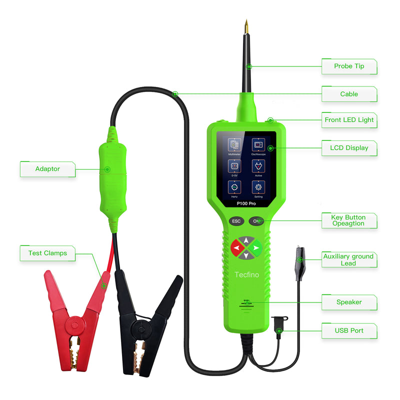 Tecfino 12VCar 24VTruck Powerful Smart Electrical Circuit System Tester 9-30V Multimeter Relay Automotive Diagnose Vehicle P100Pro