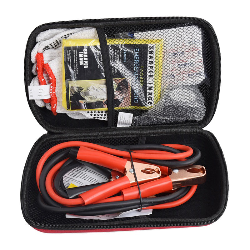 Tecfino Roadside Car Emergency Kit Include Mini First Aid Kit Jumper Cables Emergency Triangle