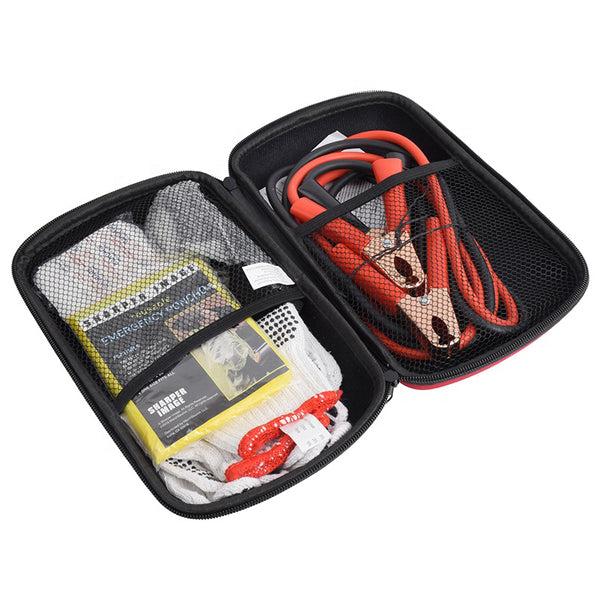 Tecfino Roadside Car Emergency Kit Include Mini First Aid Kit Jumper Cables Emergency Triangle