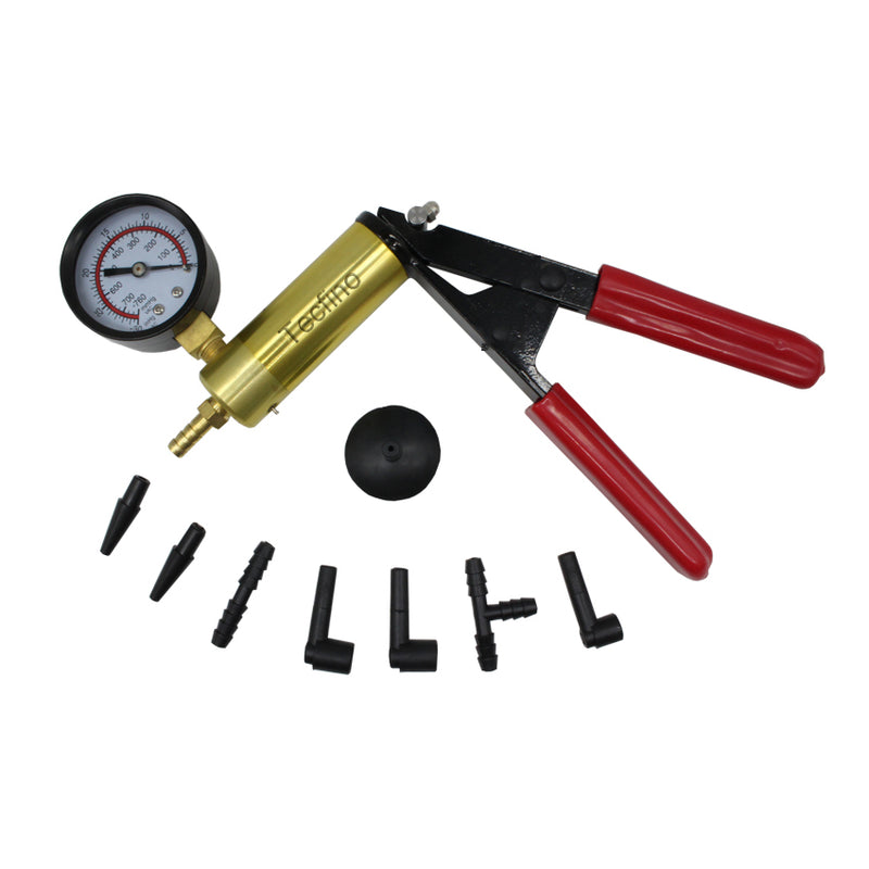 Tecfino Hand Held Vacuum Pump Tester Set Vacuum Gauge and Brake Bleeder Kit for Automotive with Adapters Case