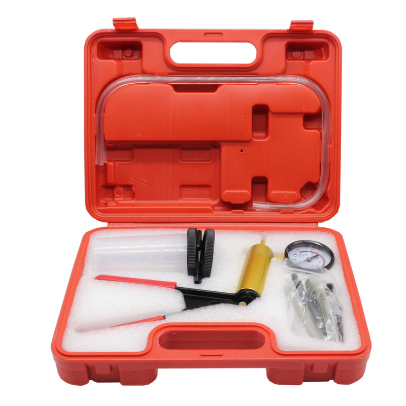 Tecfino Hand Held Vacuum Pump Tester Set Vacuum Gauge and Brake Bleeder Kit for Automotive with Adapters Case