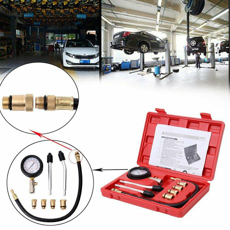 Tecfino Automotive Tool Gauge 8PCS Professional Cylinder Compression Gas Engine Tester Test Kit