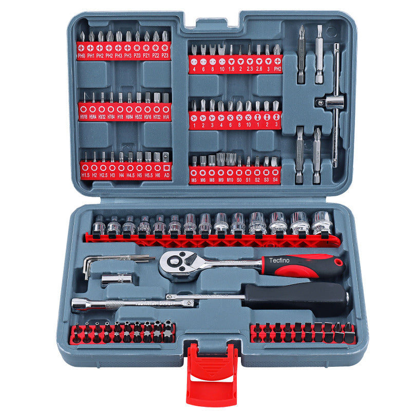 Tecfino New 126 Pieces 1/4 Auto Repair Tool Set Car Repair Tool Multi-functional Socket Ratchet Wrench Set