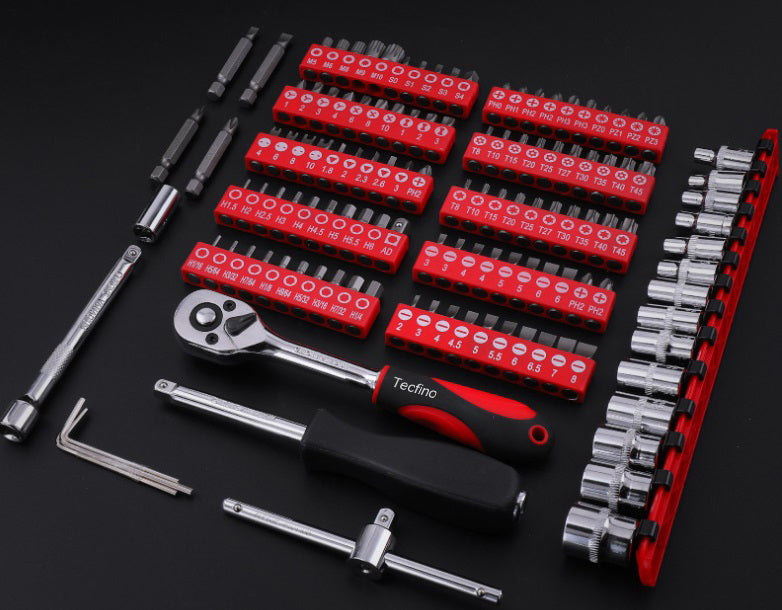 Tecfino New 126 Pieces 1/4 Auto Repair Tool Set Car Repair Tool Multi-functional Socket Ratchet Wrench Set