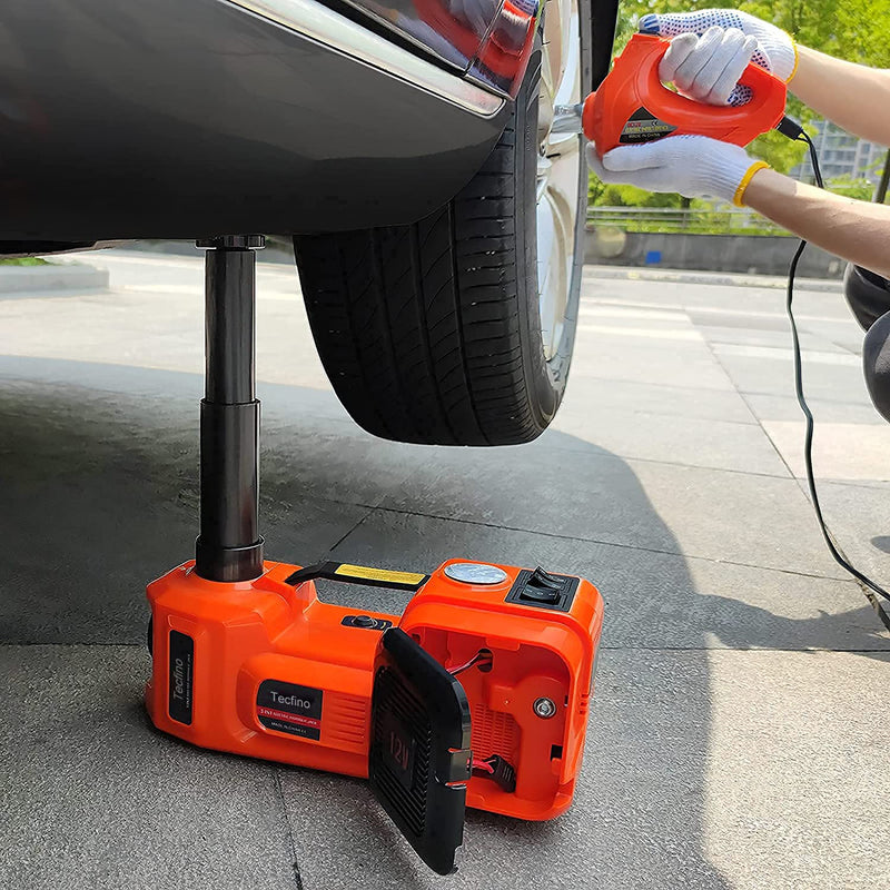 Tecfino Electric Car Jack Kit 5Ton 12V Hydraulic Car Jack Lift with Electric Impact Wrench .